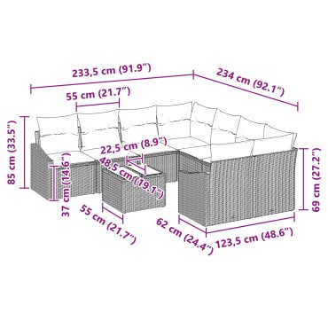 vidaXL Σετ Καναπέ 9 τεμ. 3-Αριθμός καθισμάτων Καφέ και Κόκκινο 55x55x37cm  Γωνιακός