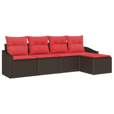 vidaXL Σετ Καναπέ 5 τεμ. Καφέ συνθετικό ρατάν 55×55×37cm