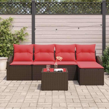 vidaXL Σετ Καναπέ 6 τεμ. Καφέ συνθετικό ρατάν 55×55×37cm