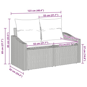 vidaXL Καναπές Κήπου Καφέ 123x62x69cm συνθετικό ρατάν