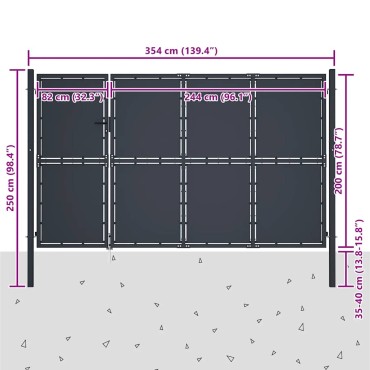 vidaXL Πόρτα Κήπου Ανθρακί 350x200 εκ. από Ατσάλι