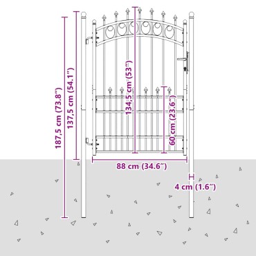 vidaXL Πόρτα Περίφραξης EMMEN με Καρφιά Ατσάλινη 104 x 134,5 εκ. Μαύρη