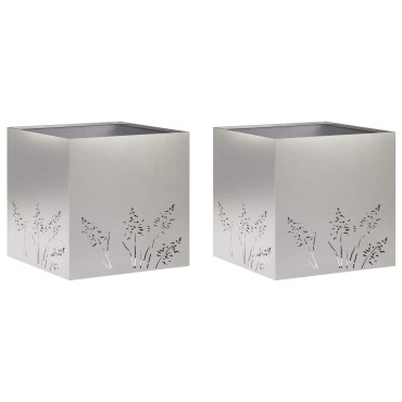 vidaXL Γλάστρα Κήπου 2 τμχ. Ασημί 50 x 50 x 49 cm Ανοξείδωτο Ατσάλι