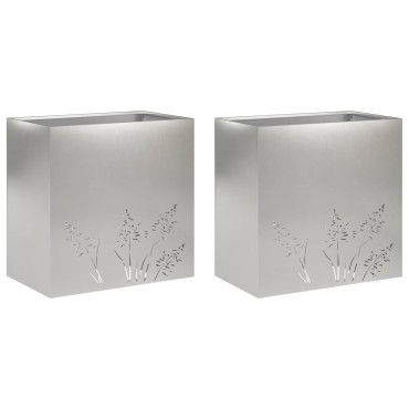vidaXL Γλάστρα Κήπου 2 τμχ. Ασημί 50 x 30 x 49 εκ Ανοξείδωτο Ατσάλι