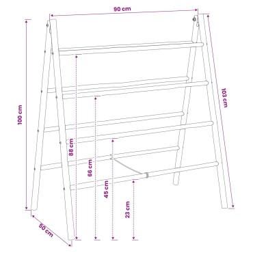 vidaXL Διπλής όψης σκάλα για κουβέρτες Μαύρο 90 x 50 x 100 cm Μπαμπού