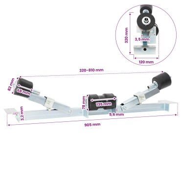 vidaXL Κάτω Στήριξη Τρέιλερ Σκάφους 90,5 x 12 x 32 εκ. Ασημί