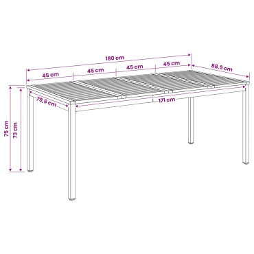vidaXL Τραπέζι δείπνου κήπου Φυσικό και Μαύρο 180x88,5x75 εκ 1 τεμ.
