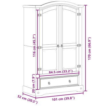 vidaXL Ντουλάπα "Corona" 101x52x170cm από Μασίφ Ξύλο Πεύκου 1 τεμ.