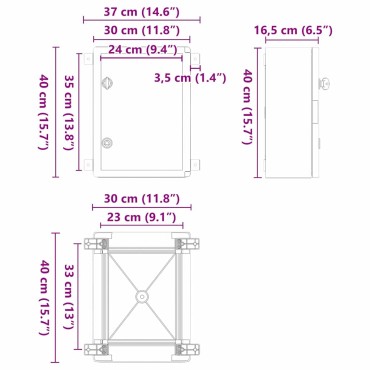 vidaXL Ντουλάπι Ελέγχου Γκρι 37 x 16,5 x 40 εκ ΑΒΣ Πλαστικό