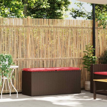 vidaXL Πάγκος κήπου με μαξιλάρι καφέ 110x40x44cm Poly Rattan