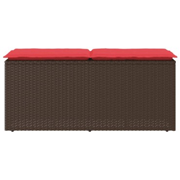 vidaXL Πάγκος κήπου με μαξιλάρι καφέ 110x40x44cm Poly Rattan