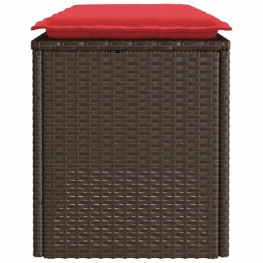 vidaXL Πάγκος κήπου με μαξιλάρι καφέ 110x40x44cm Poly Rattan