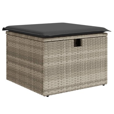 vidaXL Υποπόδιο Κήπου Αν.Γκρι 55x55x37cm Συνθετικό Ρατάν με Μαξιλάρι 1 τεμ.