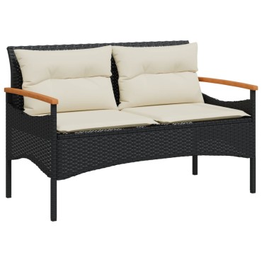 vidaXL Παγκάκι Κήπου Μαύρο 116x62,5x74cm Συνθετικό Ρατάν με Μαξιλάρια 1 τεμ.