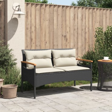 vidaXL Παγκάκι Κήπου Μαύρο 116x62,5x74cm Συνθετικό Ρατάν με Μαξιλάρια 1 τεμ.