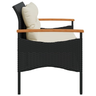 vidaXL Παγκάκι Κήπου Μαύρο 116x62,5x74cm Συνθετικό Ρατάν με Μαξιλάρια 1 τεμ.