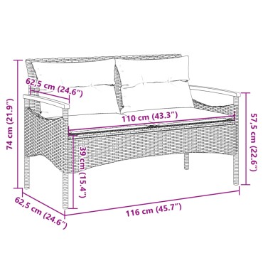 vidaXL Παγκάκι Κήπου Μαύρο 116x62,5x74cm Συνθετικό Ρατάν με Μαξιλάρια 1 τεμ.