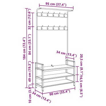 vidaXL Κρεμάστρα Artisan Δρυς 95 x 34 x 184 εκ Επεξεργασμένο ξύλο