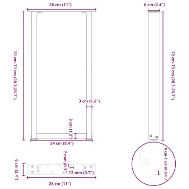 vidaXL Πόδια Κονσόλας 2 τεμ. σε σχήμα U, Ανθρακί 28x(72-73)cm από Ατσάλι