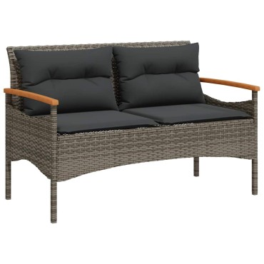 vidaXL Παγκάκι Κήπου Γκρι 116x62,5x74cm Συνθετικό Ρατάν με Μαξιλάρια 1 τεμ.
