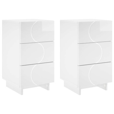 vidaXL Κομοδίνο 2 τεμ. Λευκό υψηλής γυαλάδας 33,5x34,5x60cm