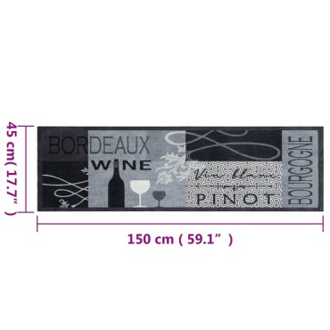 vidaXL Χαλί Κουζίνας Πλενόμενο Γκρι Επιγραφή Wine 45x150 εκ. Βελούδο
