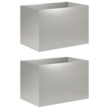 vidaXL Γλάστρα Κήπου 2 τμχ. Ασημί 50 x 40 x 40 εκ. Ανοξείδωτο Ατσάλι