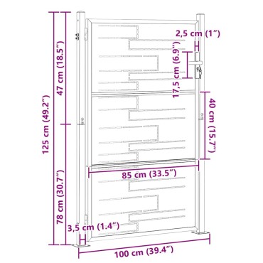 vidaXL Πύλη Κήπου 85 x 120 εκ. Ανοξείδωτο Ατσάλι Ασημί Κλειδώσιμο