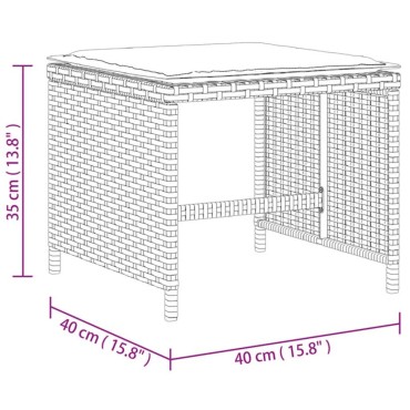 vidaXL Σκαμπό Κήπου 4 τεμ. Γκρι 40x40x35cm Συνθετικό Ρατάν Μαξιλάρια