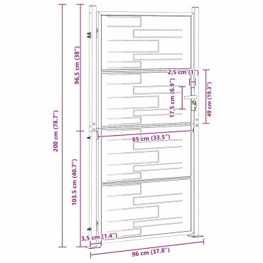 vidaXL Πύλη Κήπου 85 x 196 εκ Ανοξείδωτο Ατσάλι Ασημί Κλειδώσιμο