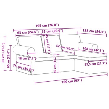 vidaXL Καναπές Κρεμ 195x138x80cm ύφασμα
