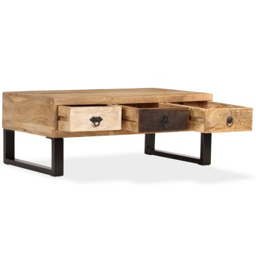 vidaXL Τραπεζάκι Σαλονιού με 3 Συρτάρια 90x50x35cm Μασίφ Ξύλο Μάνγκο 1 τεμ.