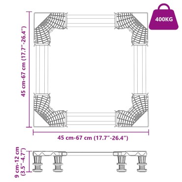vidaXL Βάση πλυντηρίου ρούχων Γκρι 67 x 67 x 12 εκ Ανοξείδωτο ατσάλι