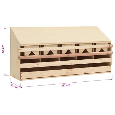 vidaXL Φωλιά για Κότες με 5 Θέσεις 117x33x54 εκ. από Μασίφ Ξύλο Πεύκου