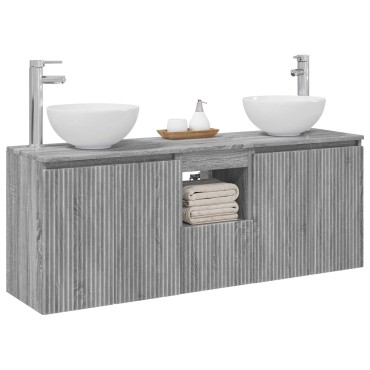 vidaXL Σετ Ντουλαπιών Μπάνιου 3 τεμ. Γκρι Sonoma 129x41x80cm