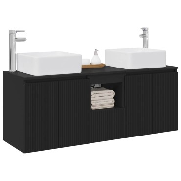 vidaXL Σετ Ντουλαπιών Μπάνιου 3 τεμ. Μαύρο 135x35x80cm