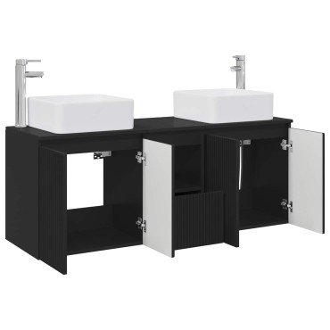 vidaXL Σετ Ντουλαπιών Μπάνιου 3 τεμ. Μαύρο 135x35x80cm