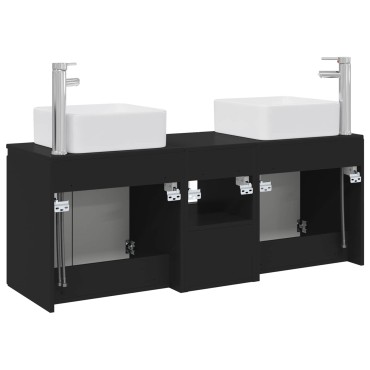 vidaXL Σετ Ντουλαπιών Μπάνιου 3 τεμ. Μαύρο 135x35x80cm