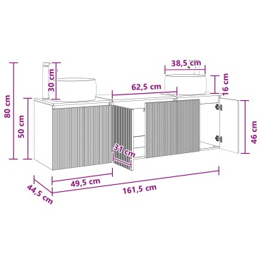 vidaXL Σετ Ντουλαπιών Μπάνιου 3 τεμ. Καπνισμένο Ξύλο Δρυός 161.5x44.5x80cm