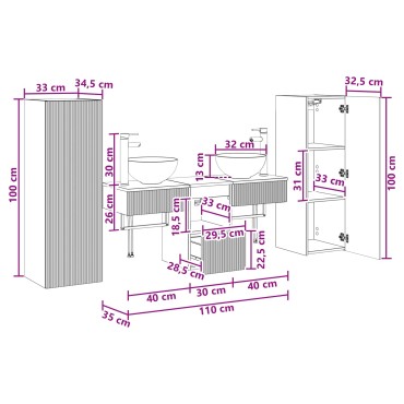 vidaXL Σετ Επίπλων Μπάνιου 5 τεμ. Sonoma Δρυς 33x34,5x100 εκ