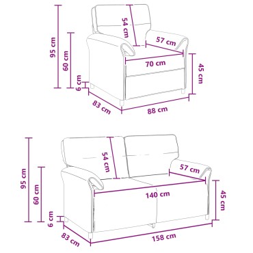 vidaXL Σετ Καναπέ 2 τεμ. Σκούρο Καφέ Ύφασμα 158x83x95cm  Διθέσιος