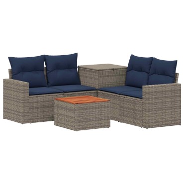vidaXL Σετ Καναπέ 6 τεμ. Γκρι και Navy Blue Πολυ-ρακί και Χάλυβας 55x55x37cm