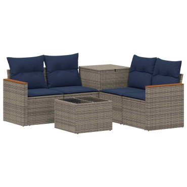 vidaXL Σετ Καναπέ 6 τμχ. Γκρι και Navy Blue Πολυ-ρακί και Χάλυβας