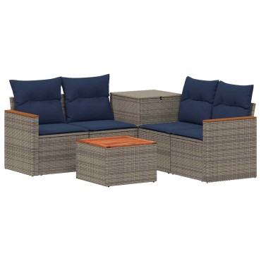 vidaXL Σετ Καναπέ 6 τμχ. Γκρι και Navy Blue Πολυ-ρακί και Χάλυβας