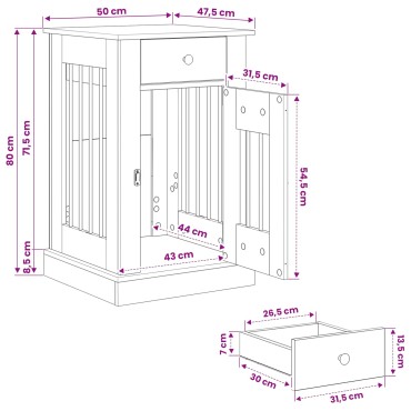 vidaXL Έπιπλο για κλουβί σκύλου Μαύρη Δρυς 50 x 47,5 x 80 εκ.