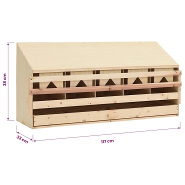 vidaXL Φωλιά για Κότες με 5 Θέσεις 117x33x38 εκ. από Μασίφ Ξύλο Πεύκου