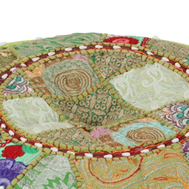 vidaXL Πουφ Patchwork Στρογγυλό Χειροποίητο Πράσινο 40x20cm Βαμβάκι 1 τεμ.
