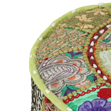 vidaXL Πουφ Patchwork Στρογγυλό Χειροποίητο Πράσινο 40x20cm Βαμβάκι 1 τεμ.