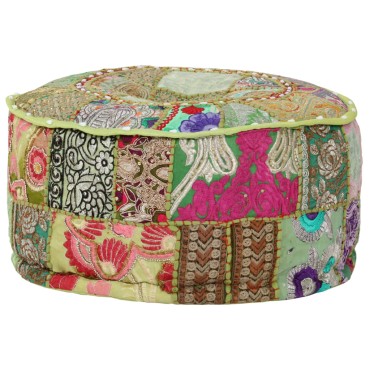 vidaXL Πουφ Patchwork Στρογγυλό Χειροποίητο Πράσινο 40x20cm Βαμβάκι 1 τεμ.
