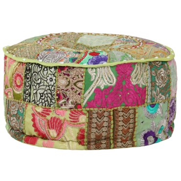 vidaXL Πουφ Patchwork Στρογγυλό Χειροποίητο Πράσινο 40x20cm Βαμβάκι 1 τεμ.
